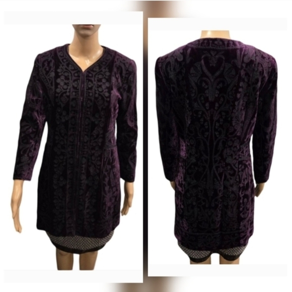 Elie Tahari Purple Velvet Embroidered Clasp-Up Jacket Size S - Picture 6 of 10